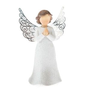 Polyresinový anděl s kovovými křídly bílá, 12 x 7 cm obraz