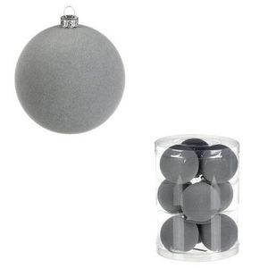 Vánoční plastové koule, sametové, šedivá barva. Cena za 1box/9ks. obraz