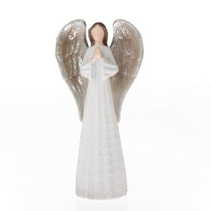 Polyresinový anděl se stříbrnými křídly bílá, 20 x 10 cm obraz