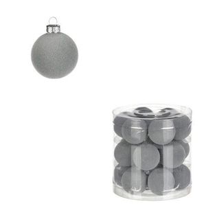 Vánoční plastové koule, sametové, šedivá barva. Cena za 1box/18ks. obraz