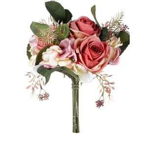 Pugét růží a hortenzií, starorůžová, 20 x 28 cm obraz