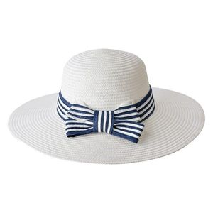 Bílý klobouk s modro bílou mašlí - Ø 58 cm MLHAT0092W obraz