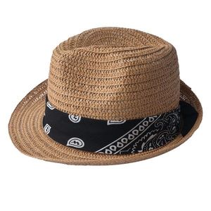 Hnědý klobouk se vzorovaným černobílým šátkem - 24*23 cm JZHA0051KH obraz