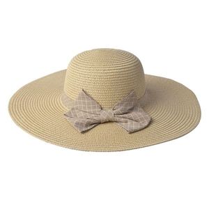 Přírodní klobouk s hnědou kostkovanou mašlí - Ø 42 cm JZHA0057BE obraz