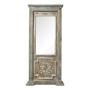 Zrcadlo v dřevěném retro hnědém rámu s bílou patinou - 55*7*118 cm 52S237 obraz