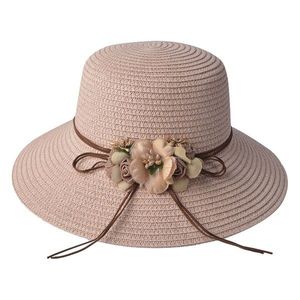 Růžový sluneční dámský klobouk s mašlí a květy - 56 cm JZHA0055P obraz