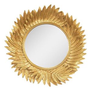 Zlaté antik nástěnné zrcadlo s ozdobným lemem s listy - Ø 25*3 cm 62S256 obraz
