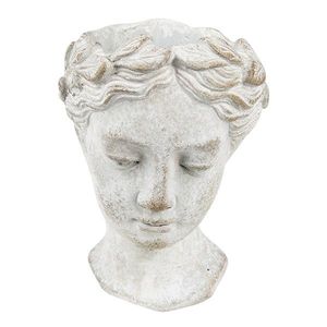 Šedý antik cementový nástěnný květináč hlava ženy - 11*11*17 cm 6TE0419 obraz