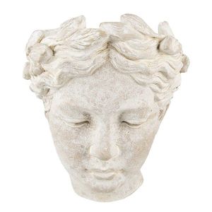 Béžový antik cementový nástěnný květináč hlava ženy - 17*13*21 cm 6TE0420 obraz
