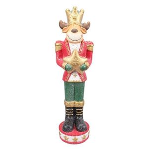 Červeno-zelená vánoční dekorace socha Sob s hvězdou - 24*20*80 cm 5PR0090 obraz