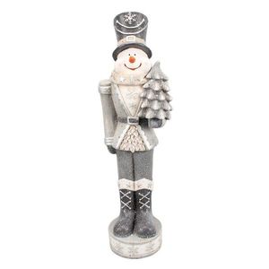 Šedo- stříbrná vánoční dekorace socha Sněhulák se stromkem - 25*20*82 cm 5PR0093 obraz