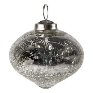 Stříbrná vánoční skleněná ozdoba baňka s popraskáním - Ø 7*7 cm 6GL3827 obraz