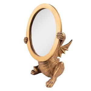 Zlaté antik stolní zrcadlo Drak - 16*13*25 cm 62S281 obraz