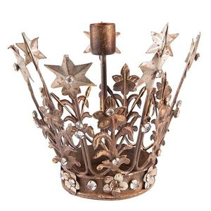 Měděno - hnědý antik kovový svícen koruna Crown s kamínky - Ø 17*15 cm 6Y5445 obraz