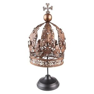 Hnědá antik dekorace koruna Crown na noze s kamínky - Ø 16*40 cm 6Y5447 obraz