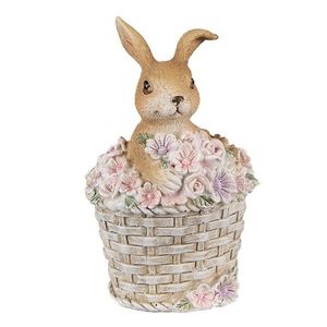 Dekorace soška králík v košíčku květin - 7*6*11 cm 6PR3834 obraz