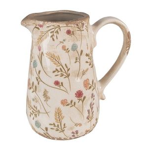 Béžový keramický dekorační džbán s kvítky Floral Cartoon - 16*11*18 cm 6CE1552M obraz