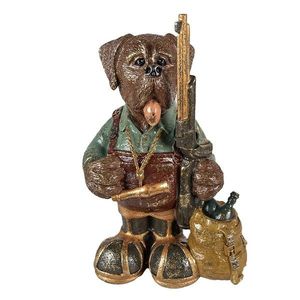 Hnědo-zelená dekorativní figurka pes držící pušku - 20*13*32 cm 6PR3883 obraz