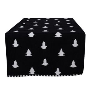 Černý bavlněný běhoun na stůl se stromky Black&White X-Mas - 50*140 cm BWX64 obraz