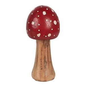 Červeno-hnědá dřevěná dekorace muchomůrka Mushroom S - Ø 5*8 cm 6H2309S obraz