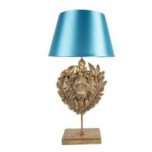 Zlatá stolní lampa s lvicí a s modrým stínidlem - Ø 35*66 cm E27/max 1*60W 6LMC0063 obraz