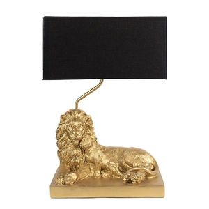 Zlatá stolní lampa se lvem a černým stínidlem - 32*22*44 cm E27/max 1*60W 6LMC0064 obraz