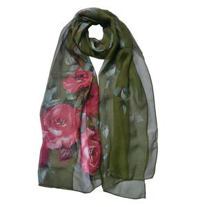 Zelený dámský šátek s růžemi Women Print - 50*160 cm JZSC0714GR obraz