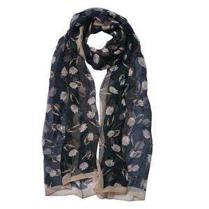 Černý dámský šátek s tulipány - 50*160 cm JZSC0717Z obraz