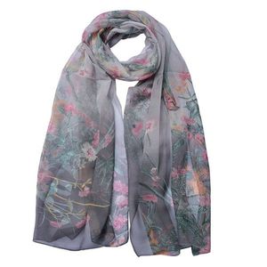 Šedý dámský šátek s lučními květy - 50*160 cm JZSC0719G obraz