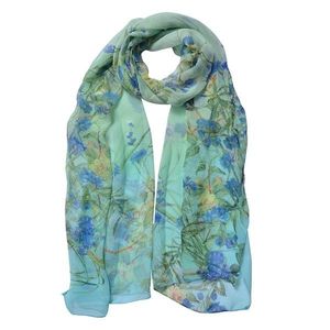 Zelený dámský šátek s modrými květy - 50*160 cm JZSC0719GR obraz