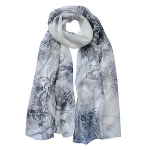 Šedý dámský šátek s květy Women Print Grey - 50*160 cm JZSC0723G obraz