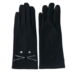 Černé zimní rukavice s vyšívanými očky a fousky - 8*24 cm JZGL0049 obraz