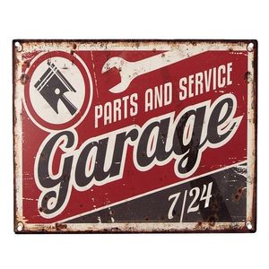 Červená antik nástěnná kovová cedule Garage - 25*1*20 cm 6Y5201 obraz