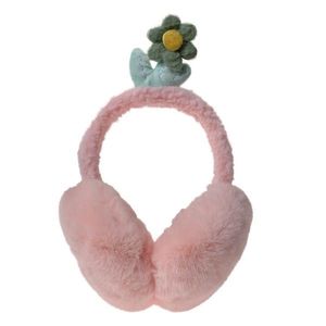 Růžové dětské chlupaté klapky na uši s kytičkou JZCEW0007P obraz