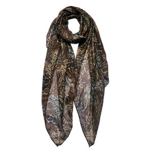 Hnědý dámský šátek s béžovými listy - 90*180 cm JZSC0766BE obraz