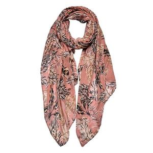Růžový dámský šátek s béžovo-černými listy - 90*180 cm JZSC0766P obraz