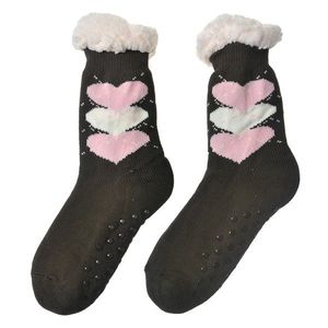 Hnědé teplé ponožky se srdíčky - one size JZSK0019CH obraz