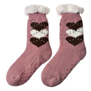Tmavě růžové teplé ponožky se srdíčky - one size JZSK0019DP obraz