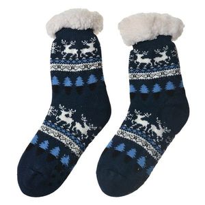Tmavě modré teplé pletené ponožky s jeleny - one size JZSK0021BL obraz