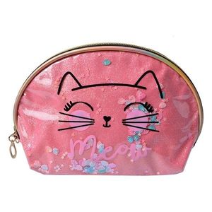 Růžová dámská toaletní taška kočička Meow - 22*8*14 cm JZTB0065P obraz