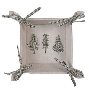 Béžový bavlněný košík na pečivo se stromky Natural Pine Trees - 35*35*8 cm NPT47 obraz