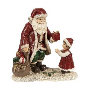 Červená vánoční dekorace socha Santa s děvčátkem - 14*9*14 cm 6PR3927 obraz
