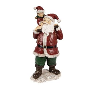 Červená vánoční dekorace socha Santa s chlapcem - 11*8*23 cm 6PR3936 obraz