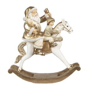 Zlatá vánoční dekorace socha Santa na houpacím koni - 21*8*21 cm 6PR3938 obraz