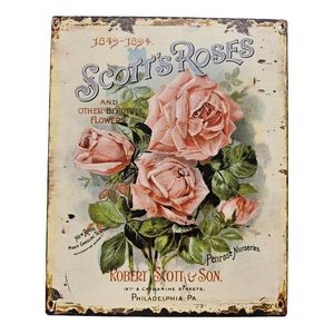 Béžová nástěnná kovová cedule s růžemi Scotts Roses - 20*25 cm 8PL-296820251111 obraz