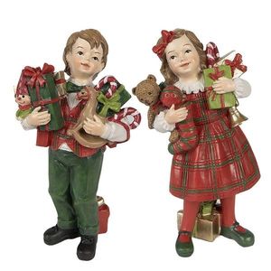2ks vánoční dekorace chlapec a dívka s dárečky - 7*6*13 / 7*5*13 cm 6PR3920 obraz