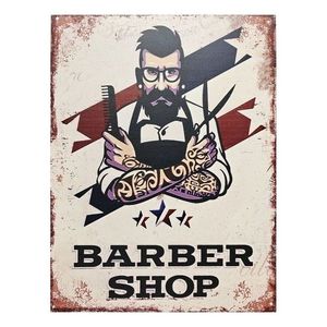 Béžová antik nástěnná kovová cedule Barber Shop - 25*33 cm 8PL-1222825331111 obraz