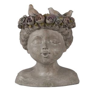 Šedý antik květináč hlava ženy s růžemi a ptáčky - 22*20*26 cm 6PR3896 obraz