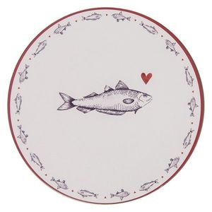 Bílo-modrý servírovací talíř s rybkou Sun Sea And Fish - Ø 33*1 cm SSF85 obraz