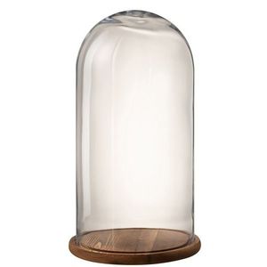 Hnědý dřevěný podnos se skleněným poklopem Bell Jar - Ø 28*50 cm 7771 obraz